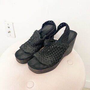 Enzo Angiolini Black Braided Knit Wedge Open Toe Heels Size 7.5